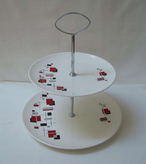 RETRO PALISSY 'GAYDAY' 2-TIER CAKE STAND c1950's