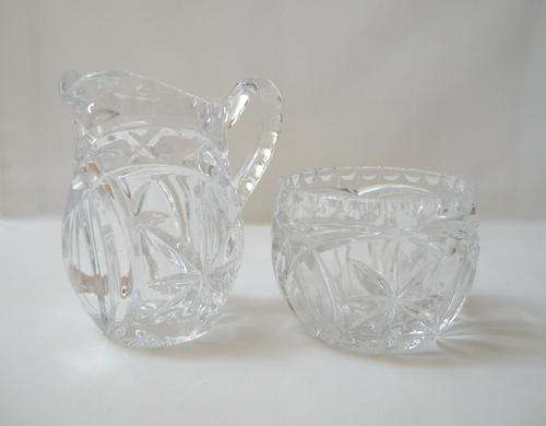VINTAGE CRYSTAL CREAMER & SUGAR BOWL