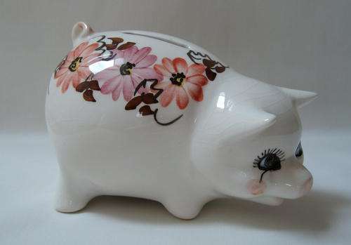 VINTAGE FLORAL POTTERY PIGGY BANK