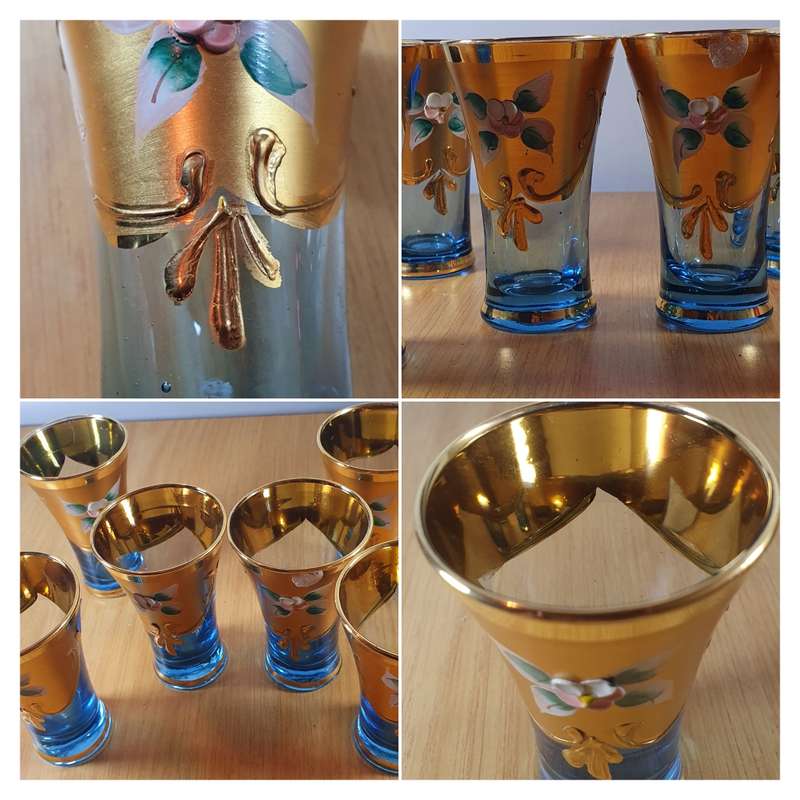 RARE 24K GOLD PLATED AUTHENTIC ITALIAN MURANO PITCHER & GLASS Set.