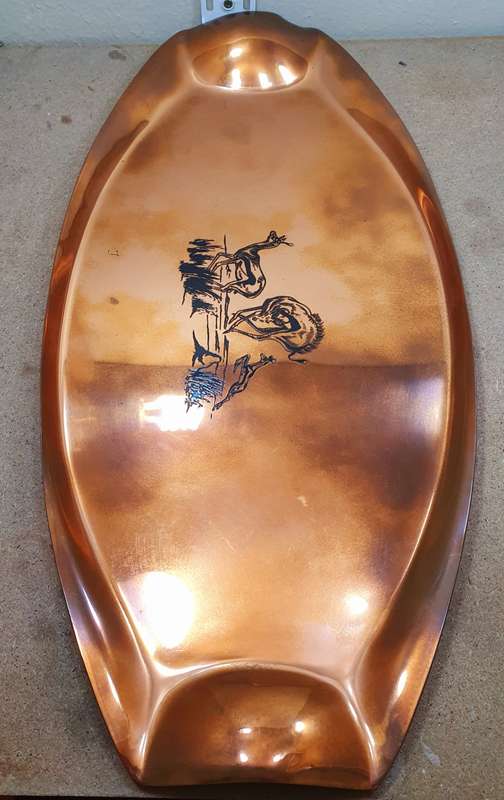 VINTAGE RARE `RICHARD MEAD - RHODESIA`- SOLID THICK COPPER TRAY WITH SPRINGBOK ETCHING .