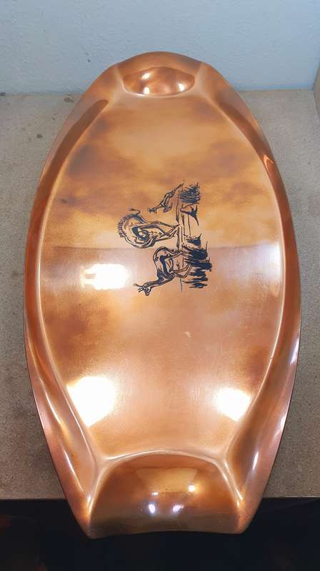 VINTAGE RARE `RICHARD MEAD - RHODESIA`- SOLID THICK COPPER TRAY WITH SPRINGBOK ETCHING .