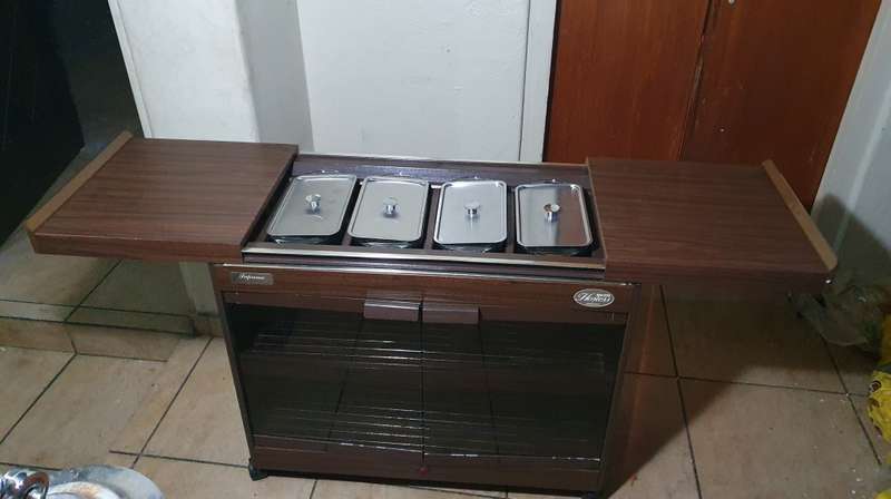 EKCO HOSTESS BY STEELCRAFT FOOD WARMER TROLLEY - COMPLETE SET DEMO STOCK.