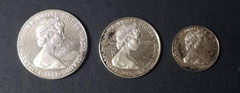 1977 QUEEN ELIZABETH II BRITISH VIRGIN ISLANDS SILVER JUBILEE PROOF SILVER 3 COIN SET.