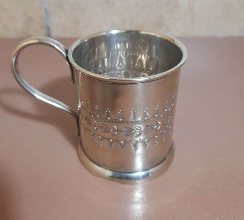 RARE ANTIQUE 1897 BIRMINGHAM HALLMARKED EPNS CHRISTENING MUG MADE BY THOMAS LATHAM & ERNEST MORTON.