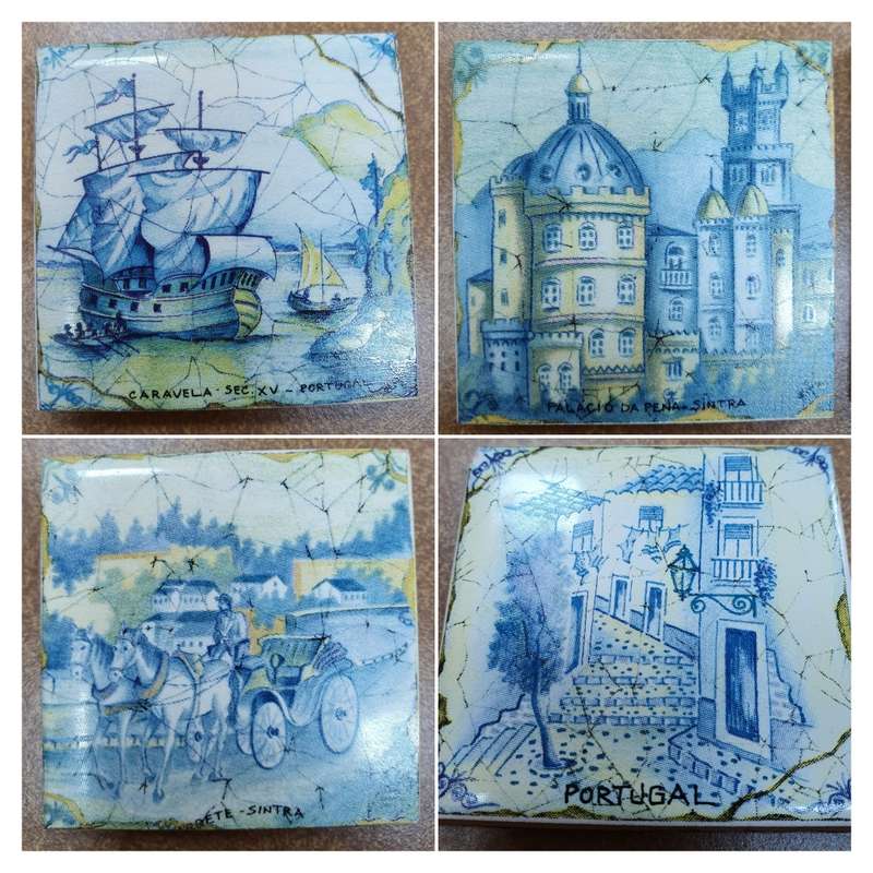 COLLECTABLE SOUVENIRS - 6 x VINTAGE Portuguese Porcelain Tiles.