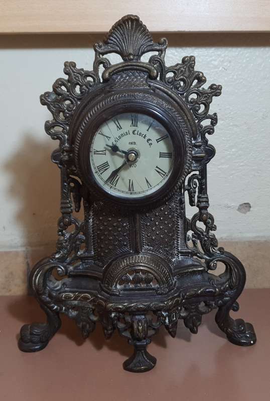 Antique Solid Bronze Quartz Mantle Clock by Colonial Clock Company - England , Est 1870.