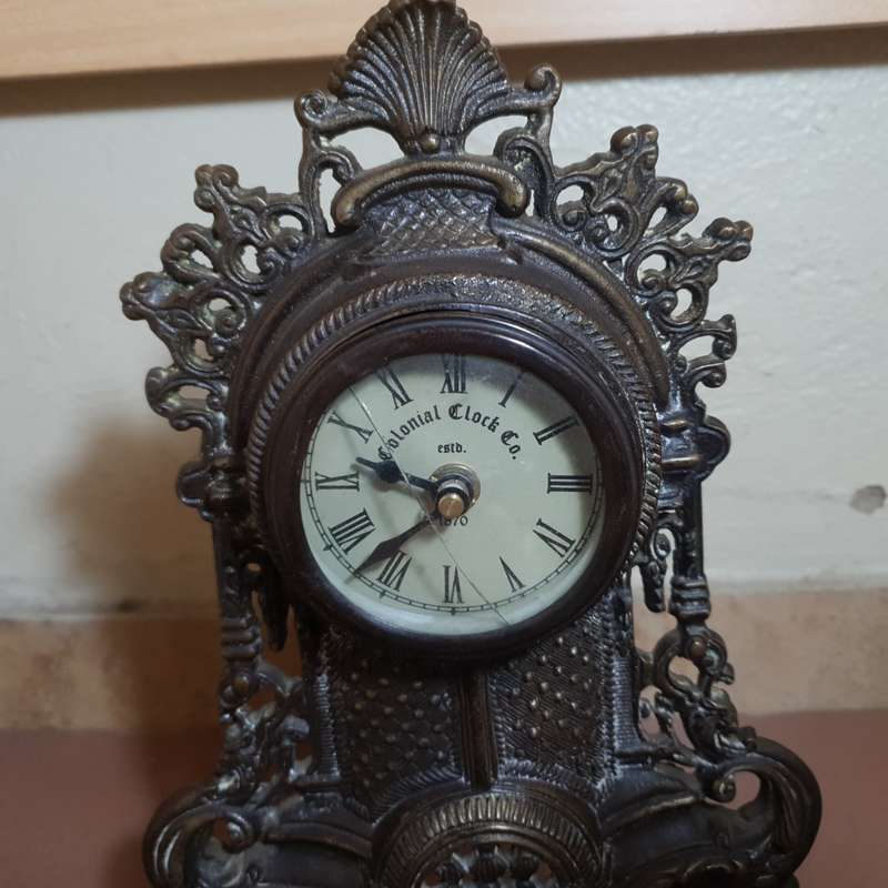 Antique Solid Bronze Quartz Mantle Clock by Colonial Clock Company - England , Est 1870.
