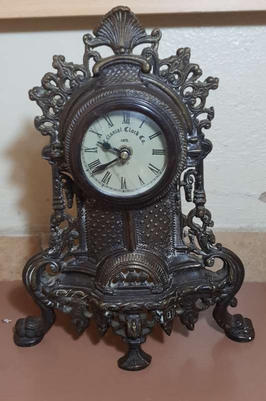 Antique Solid Bronze Quartz Mantle Clock by Colonial Clock Company - England , Est 1870.