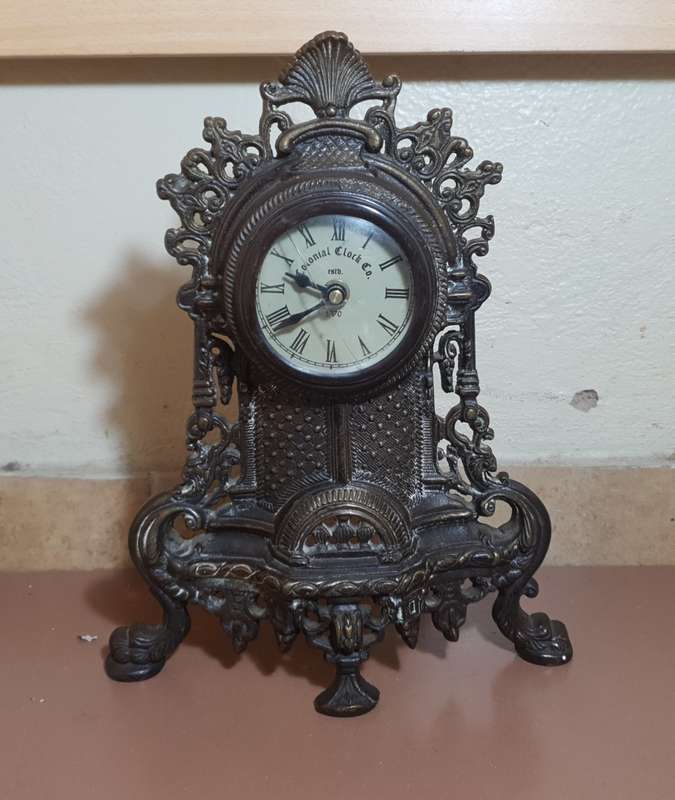 Antique Solid Bronze Quartz Mantle Clock by Colonial Clock Company - England , Est 1870.