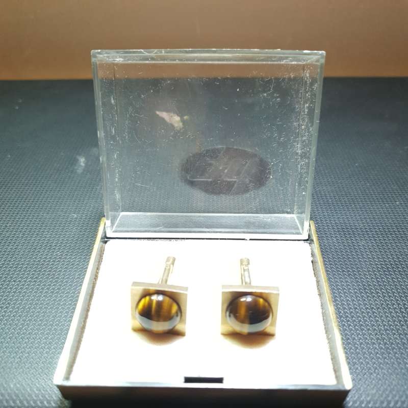 Pair of brand new high quality South African 22k Gold Clad Tigers Eye Cufflink set in Box.