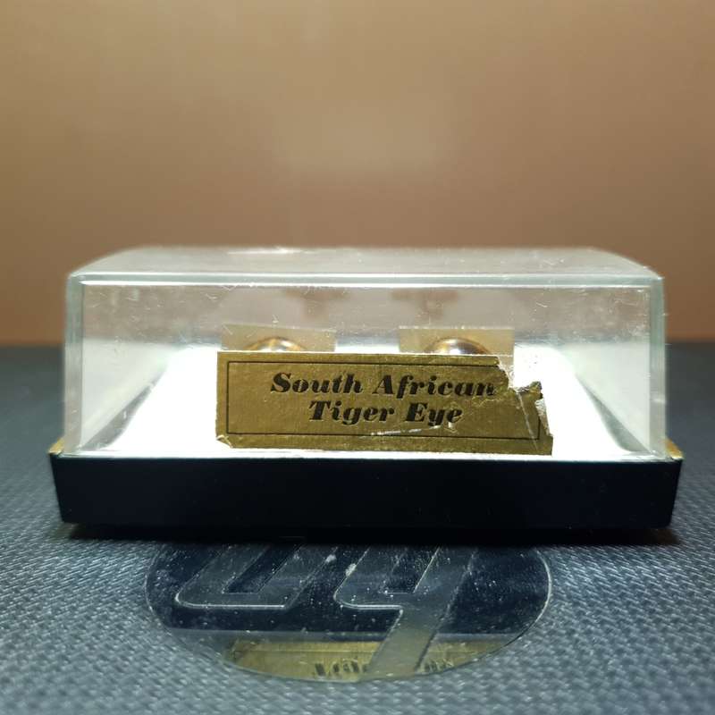 Pair of brand new high quality South African 22k Gold Clad Tigers Eye Cufflink set in Box.