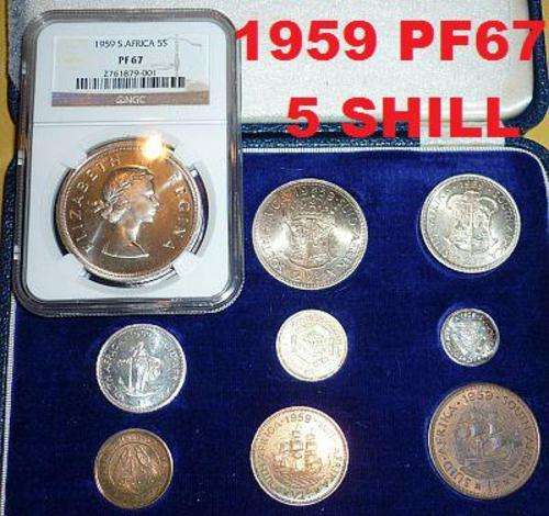 !! 1959 PROOF SET !! with !! 1959 PF67 NGC 5 Shillings / Crown !!  VERY SCARCE !!  VERY FINE !!