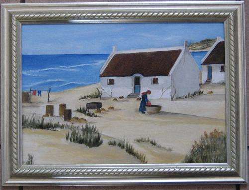 Wash Day at the Beach Cottage by Eliza A4 Framed