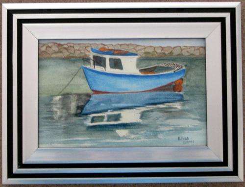 Blue Boat Reflection by Eliza - Standing Frame 20cm x 15cm