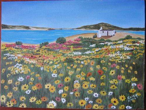 West Coast Cottage amongst the Flowers - unframed 30cm x 23cm by Eliza