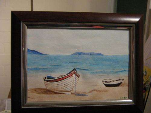 BOATS ON BEACH by Eliza Framed size 23 x 18cm