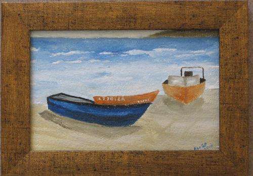 2 Small Boats on the Beach Standing Frame 18cm x 13cm by Eliza