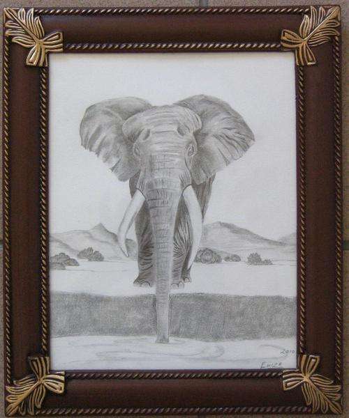 Olifant by die Watergat Losstaande raam 24cm x 29cm deur Eliza