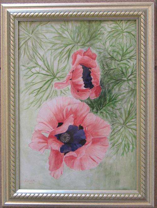 Pink Poppies Framed 26cm x 34.5cm by Eliza