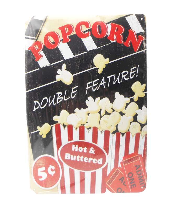 POPCORN DOUBLE FEATURE / CLASSIC TIN SIGN / Vintage Style Metal Decor