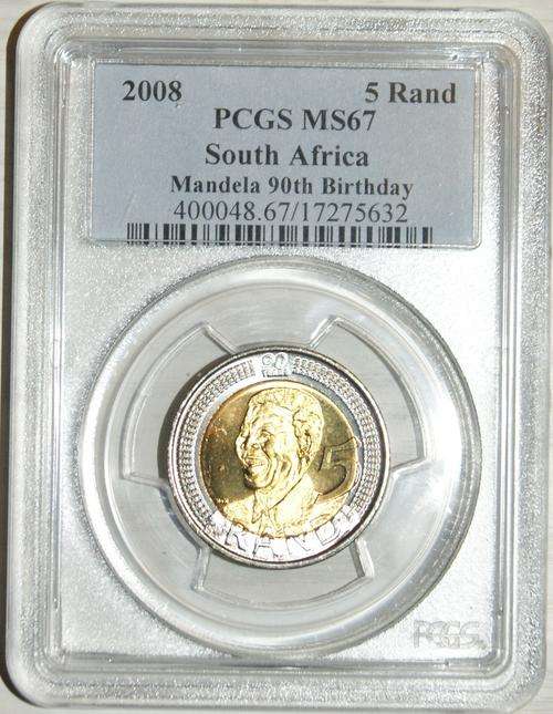 MS 67 MS67 PCGS Graded Nelson Mandela R5 2008 90th Birthday Coin