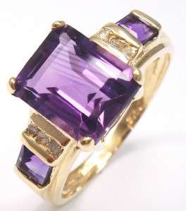 SOLID 9K GOLD RING WITH GENUINE DIAMONDS AND NATURAL AMETHYST - FREE OVER NIGHT SHIPPING