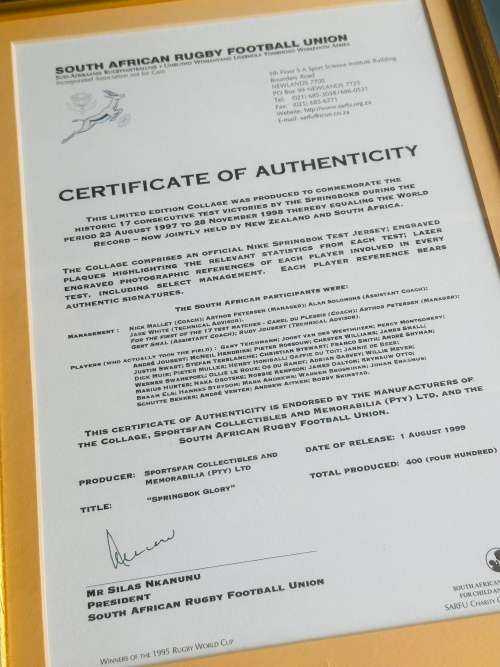 SPRINGBOK RUGBY Limited Edition Collage (99/400) & 1/10oz PROOF GOLD KRUGERRAND