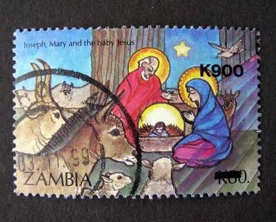 ZAMBIA - 900k. Overprint on Christmas Issue 1996