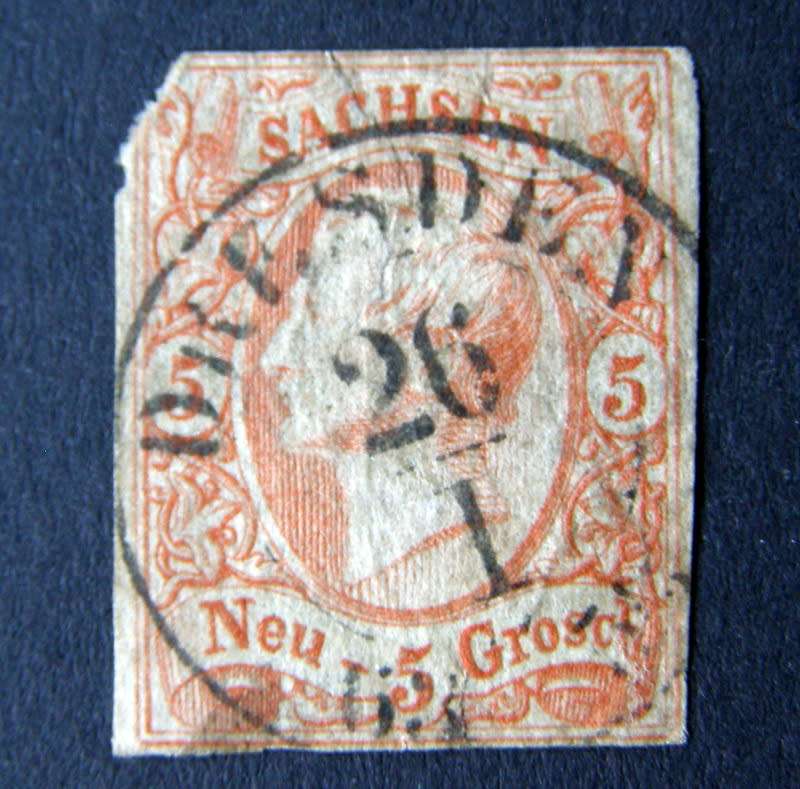 SAXONY - 5Ng. King Johann I (imperf) 1855