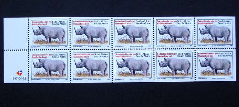 SOUTH AFRICA Mint Booklet Pane - Black Rhinoceros (English, 1997-04-22)