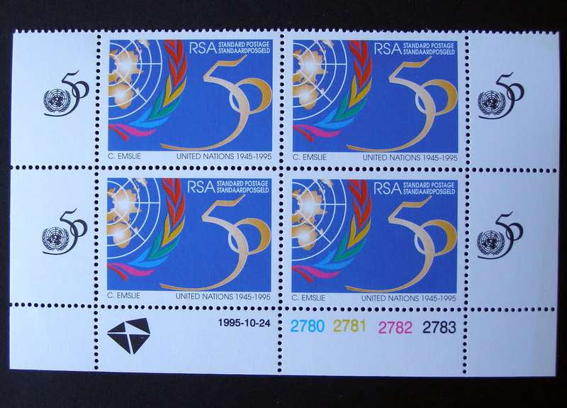 SOUTH AFRICA Mint Control Block - 25th Anniv. of United Nations 1995