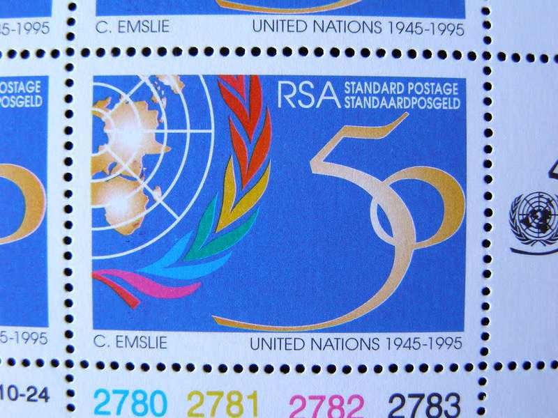 SOUTH AFRICA Mint Control Block - 25th Anniv. of United Nations 1995