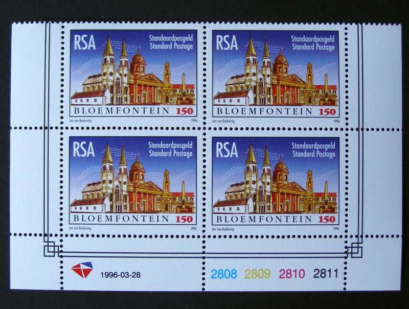 SOUTH AFRICA Mint Control Block - 150th Anniv. of Bloemfontein 1996
