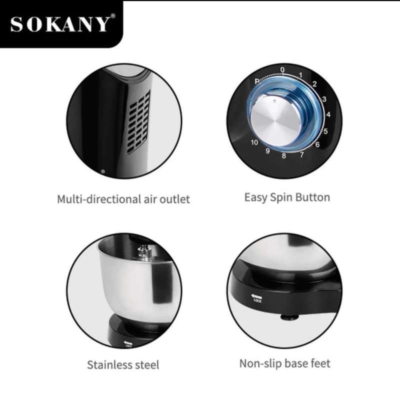 Sokany Powerful 1500W Stand Mixer with 10 Speed Adjustment & Overheat Protection