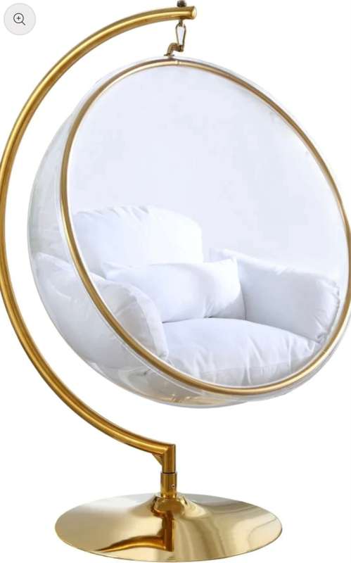 Bubble Hanging Chair Clear Acrylic Accent Swing Chair with Gold/Chrome Stand and Durable Fabric Seat