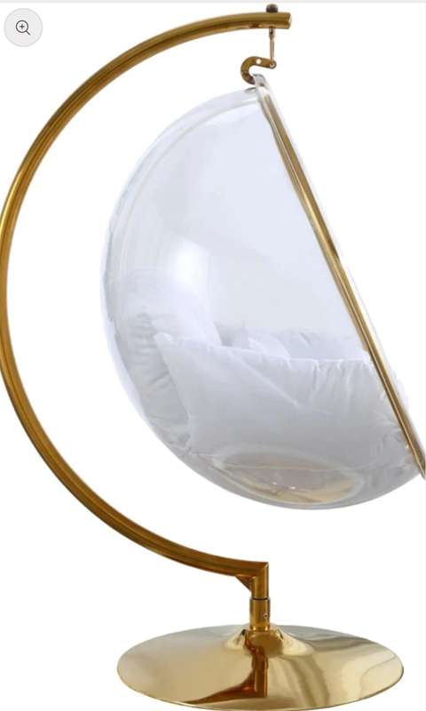 Bubble Hanging Chair Clear Acrylic Accent Swing Chair with Gold/Chrome Stand and Durable Fabric Seat