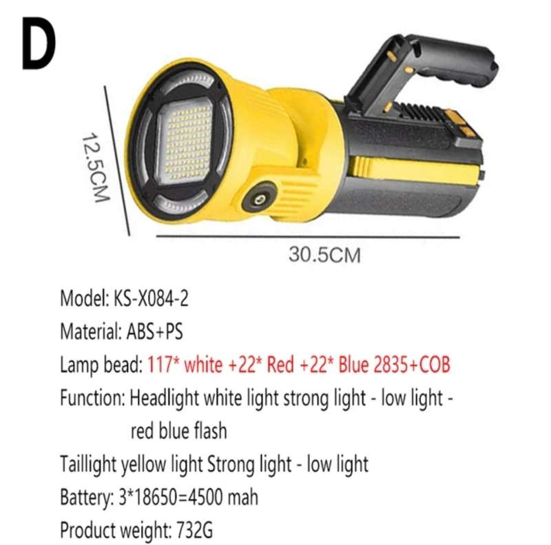 Multi-Function Flashlight Portable LED Searchlight COB Handhold Lamp