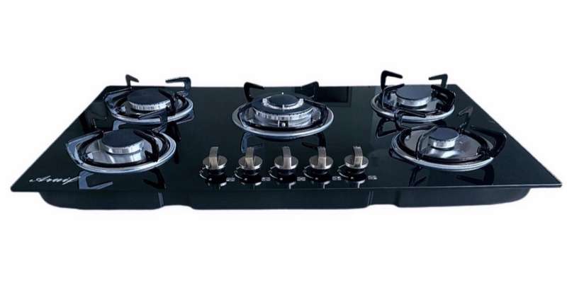 Aruif Built-In Tempered Glass Countertop 5 Burner Gas Hob 880mmx510mm