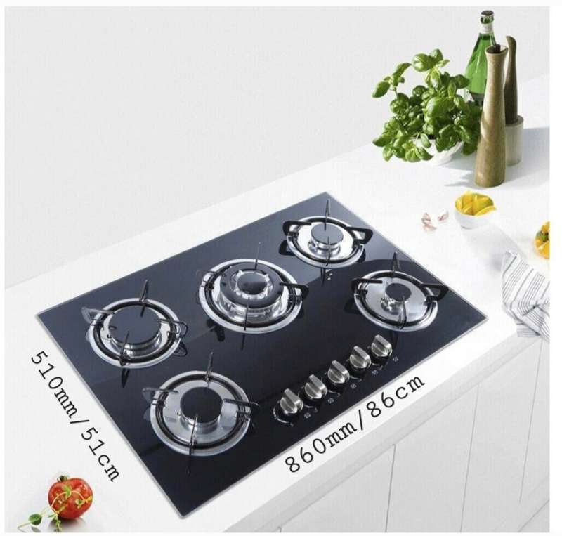 Aruif Built-In Tempered Glass Countertop 5 Burner Gas Hob 880mmx510mm