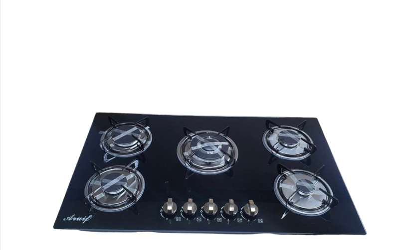 Aruif Built-In Tempered Glass Countertop 5 Burner Gas Hob 880mmx510mm
