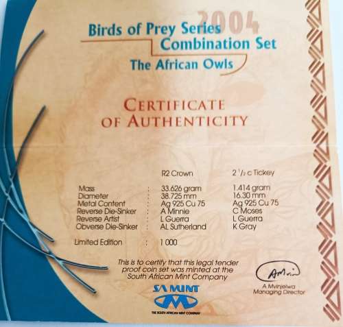 2004 Collector`s Edition South African - Birds of Prey Proof set