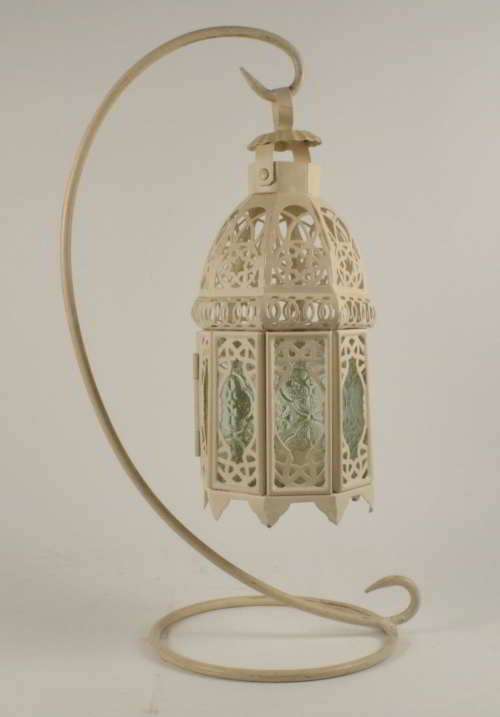 Tea Light Holder - Hanging Lantern on Stand - Cream