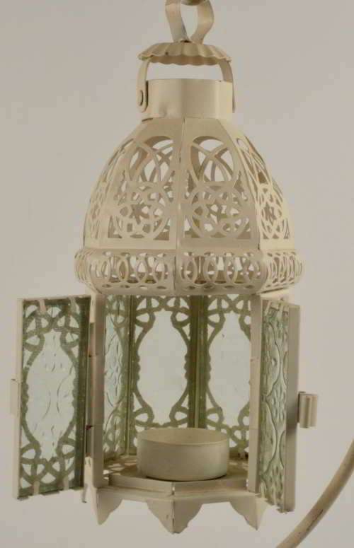 Tea Light Holder - Hanging Lantern on Stand - Cream