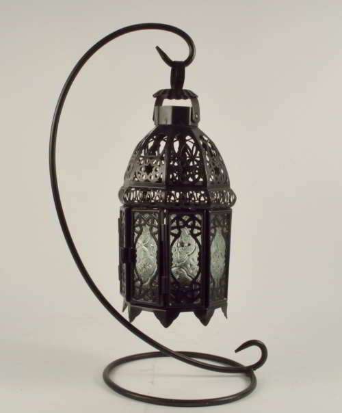 Tea Light Holder - Hanging Lantern on Stand - Black