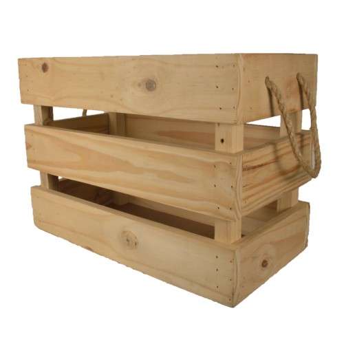 Wooden Planter / Crate with Rope Handle - 40.5cm x 20.5cm x 18cm