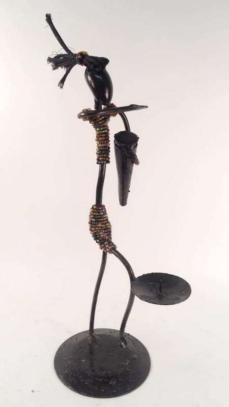 Metal Candle Holder - lady playing drum