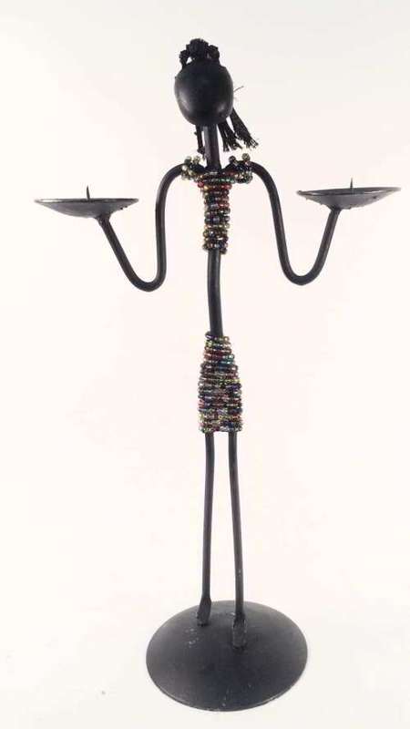 Metal Candle Holder - lady holding 2 candles