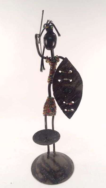 Metal Candle Holder - lady with spear and shield