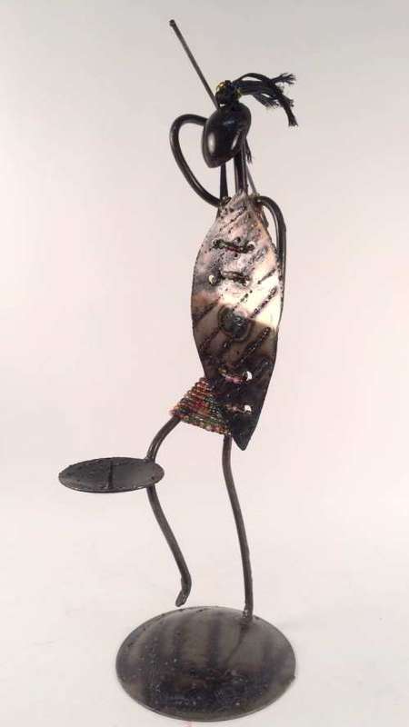 Metal Candle Holder - lady with spear and shield
